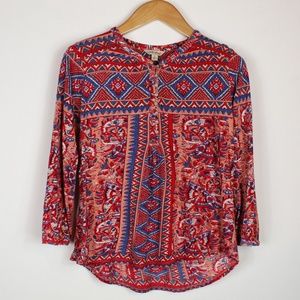 Lucky | Red boho print henley S